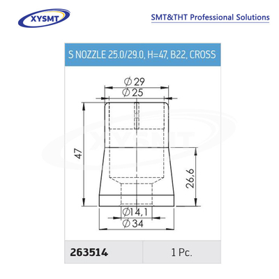 263514 S NOZZLE 25.0-29.0 H=47 B22 CROSS cho Ersa Chiếc phụ tùng máy hàn